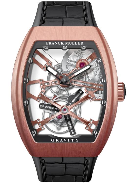 Best FRANCK MULLER Vanguard Gravity Skeleton Tourbillon Brushed Rose Gold V 45 T GR CS SQT (NR) (BR 5N) (NR.BLC) Replica Watch